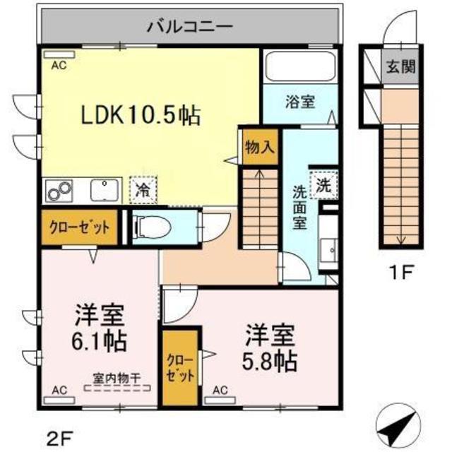 D-ROOM東長崎(2LDK/2階)の間取り写真