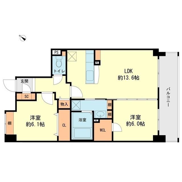 エンタープライズ仲畑(2LDK/8階)の間取り写真