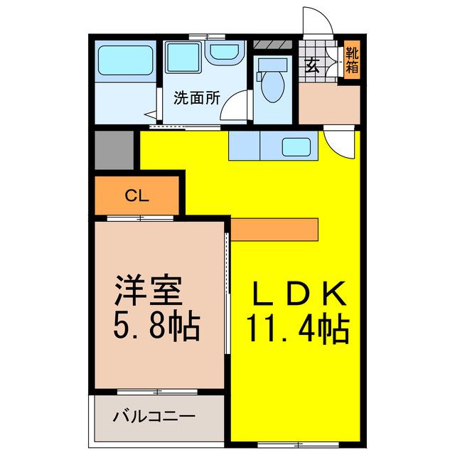 ロワイヤル御幸Ⅱ(1LDK/2階)の間取り写真
