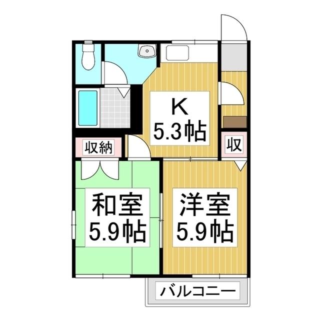 フレグランスわかばC(2K/2階)の間取り写真