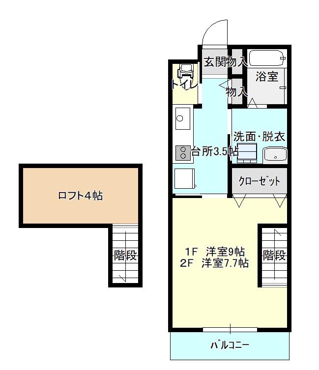 ブランニューII番館(1K/2階)の間取り写真