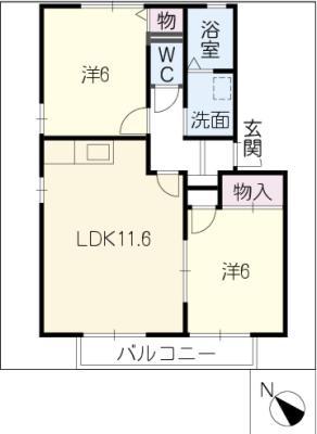 フレージュシャパA棟(2LDK/2階)の間取り写真