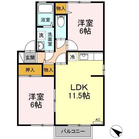 プラティーク茨島(2LDK/1階)の間取り写真