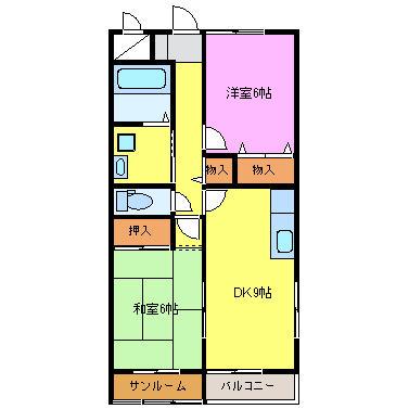 ボンヌールII(2DK/3階)の間取り写真