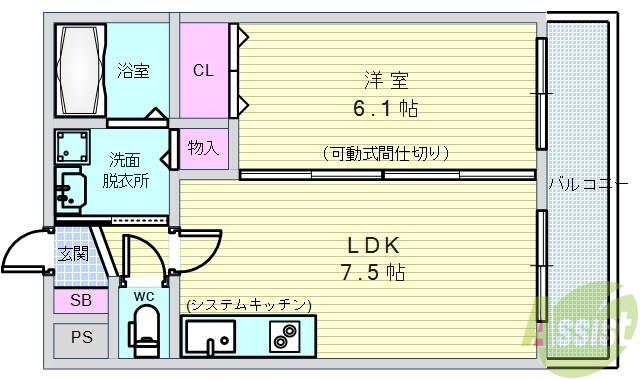 ラ・セーヌ北町(1LDK/2階)の間取り写真