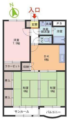 エプコットドミールI(3DK/2階)の間取り写真