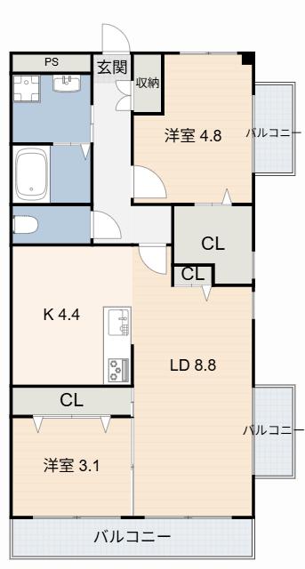 シャトー仙人塚(3LDK/1階)の間取り写真