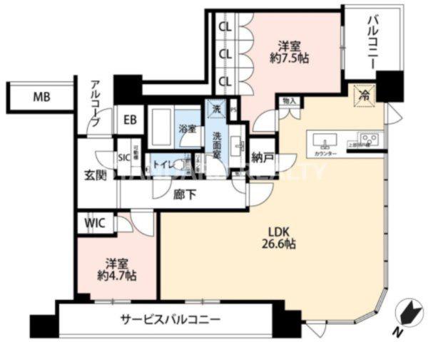 シエリアタワー中之島(2LDK/42階)の間取り写真