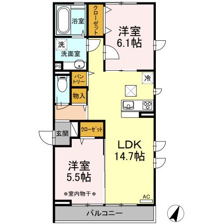 メルディア・エルユ(2LDK/1階)の間取り写真