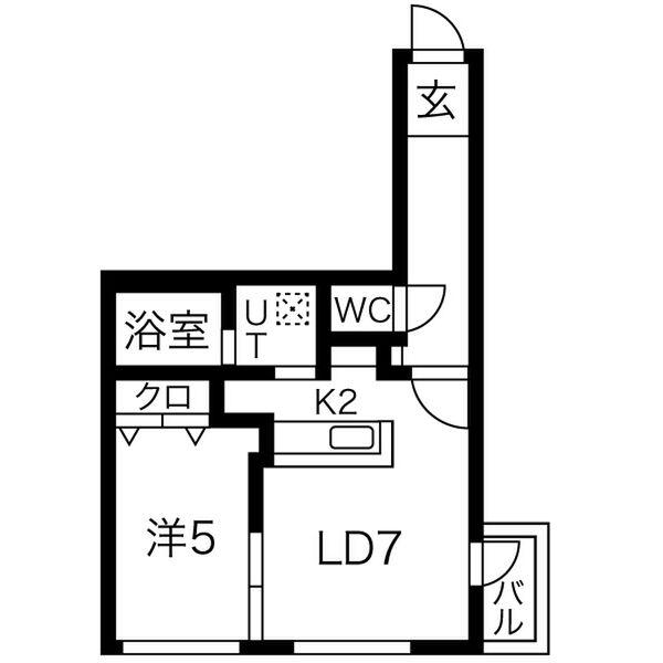 RUK-A円山(1LDK/1階)の間取り写真