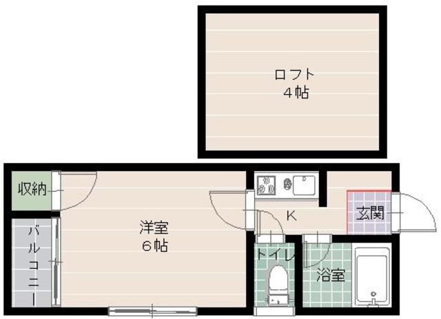カビネダムール唐原(1K/1階)の間取り写真