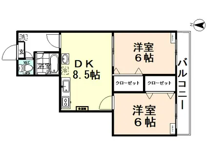 ジョイナス八尾(2DK/3階)の間取り写真