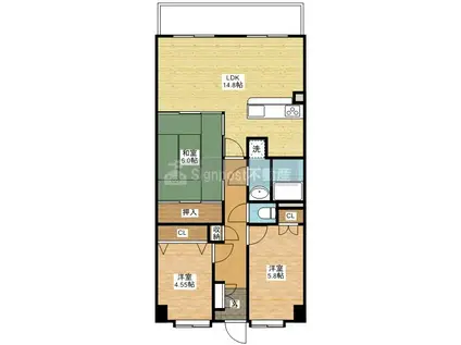 プリアデス岩屋(3LDK/4階)の間取り写真