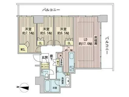 ライオンズタワー札幌(3LDK/19階)の間取り写真