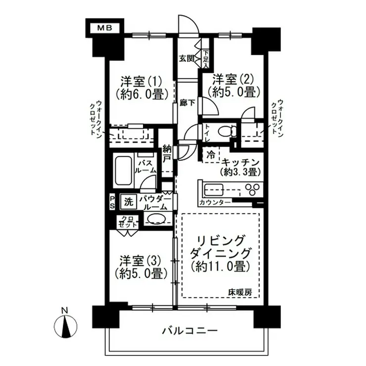 シティハウス川崎富士見公園 6階階 間取り