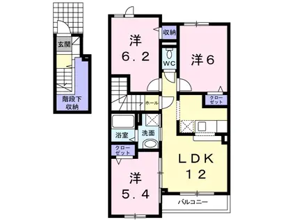 滝川市泉町3LDKアパートD棟(3LDK/2階)の間取り写真