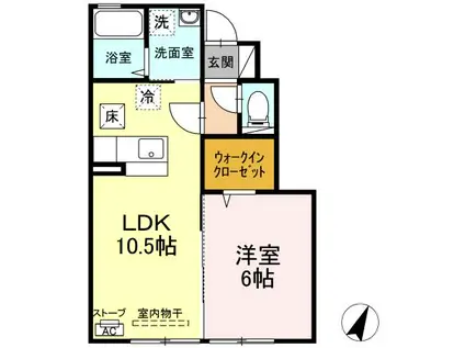 ソレアードコートKARUNI(1LDK/1階)の間取り写真