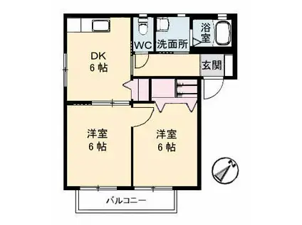 エポック・ヴィラA棟(2K/2階)の間取り写真