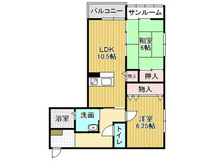 たんぽぽコーポ福岡B(2LDK/1階)の間取り写真
