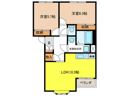ベルクレスト(2LDK/2階)の間取り写真