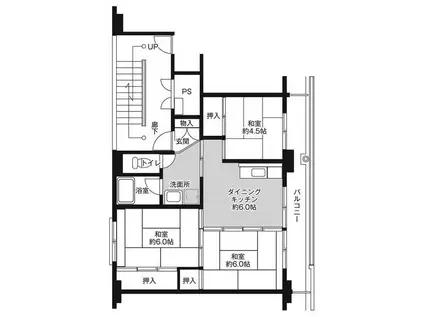 ビレッジハウス大和1号棟(3DK/4階)の間取り写真