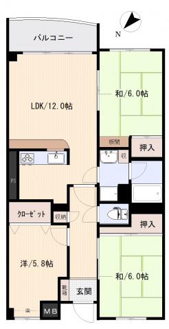 第2つばめマンション(3LDK/3階)の間取り写真