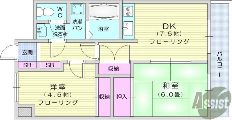 ロイヤルヒルズ柳生Ⅰ(2DK/5階)の間取り写真