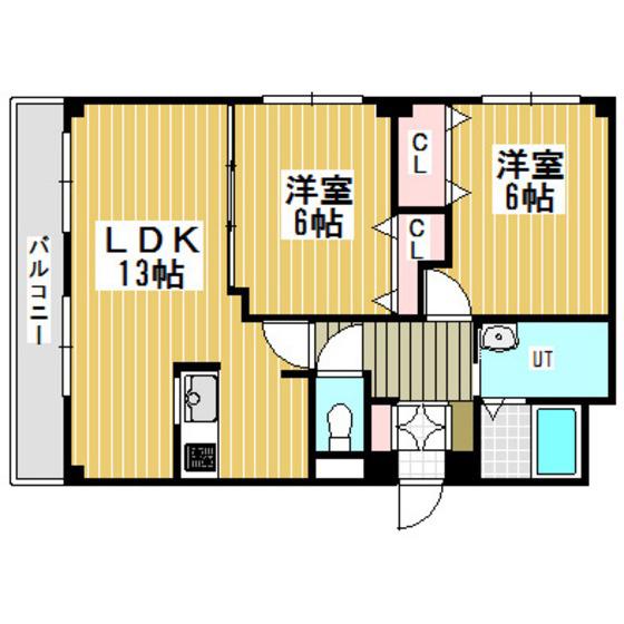 ビラ・ウエストタワー(2LDK/4階)の間取り写真