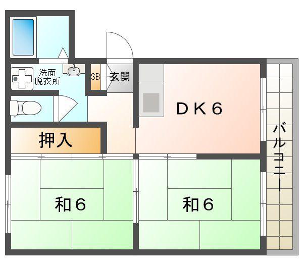 島田ハイツ(2DK/1階)の間取り写真