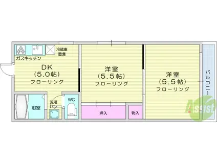 ハイネ國分(2DK/3階)の間取り写真