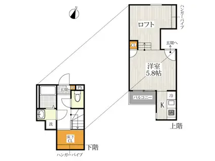 CB与野本町リュッカ(1K/1階)の間取り写真