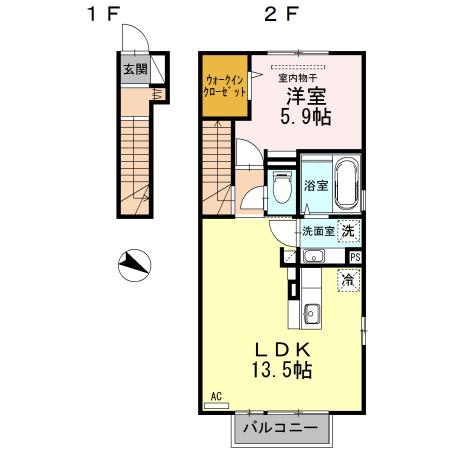 グレイス仁(1LDK/2階)の間取り写真