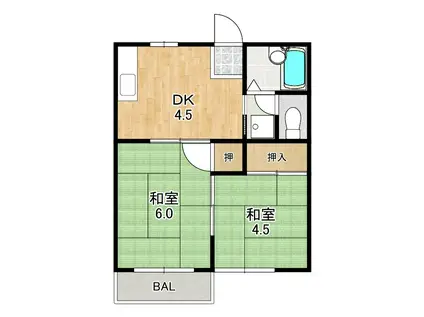 ハイツクリスタル(2DK/2階)の間取り写真