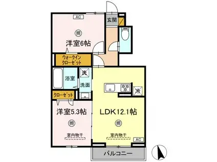 グランディオ A(2LDK/1階)の間取り写真