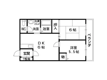 ピアパーク佐堂Ⅱ(2DK/2階)の間取り写真