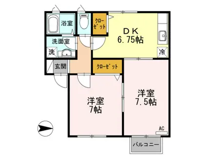 コンフィデンスエス(2DK/2階)の間取り写真