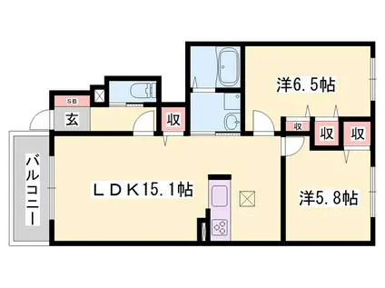 クラヴィエ花水木A棟(2LDK/1階)の間取り写真