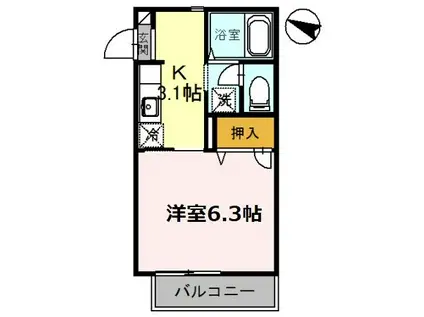 れんげハイツ(1K/2階)の間取り写真