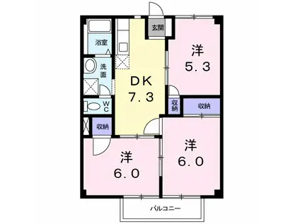 カレントハウスIIC(3DK/1階)の間取り写真