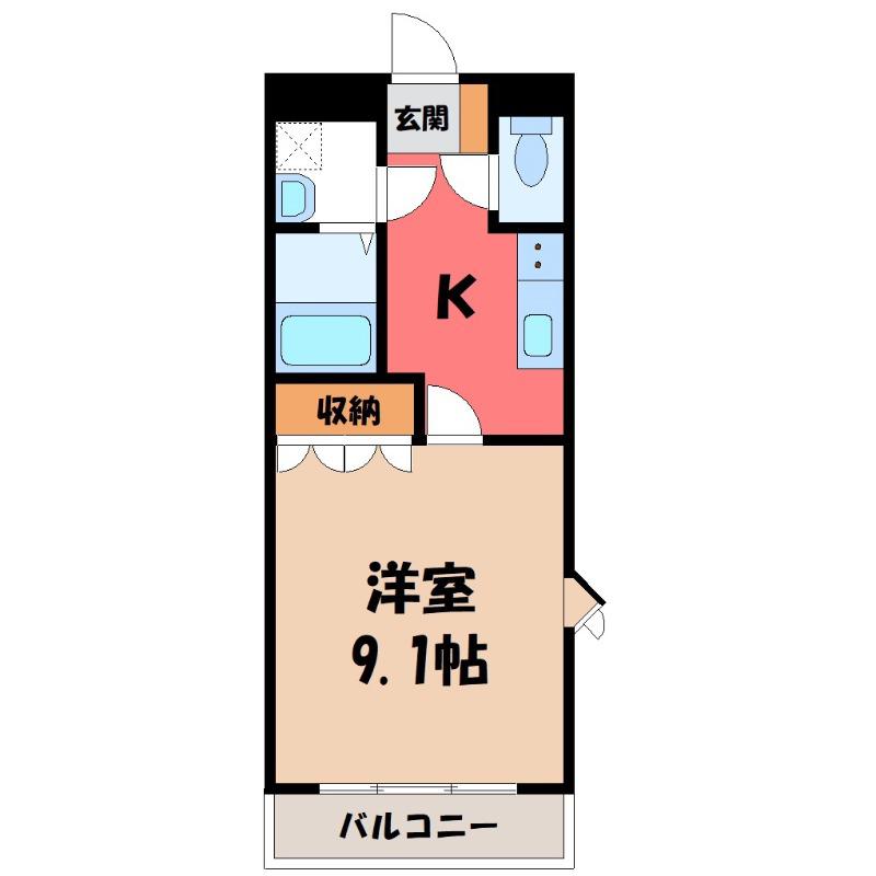 グランティアB(1K/2階)の間取り写真