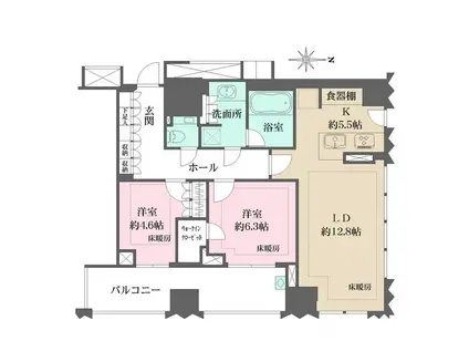 ブランズ千代田富士見(2LDK/7階)の間取り写真