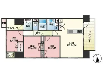 デュオヒルズ今池(3LDK/12階)の間取り写真