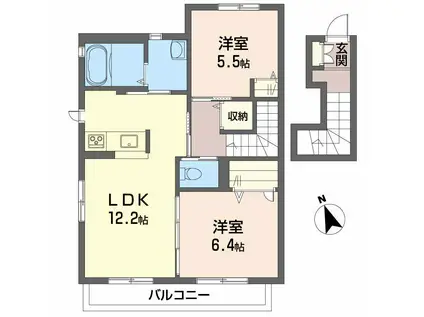 タウンコート筒井 A棟(2LDK/2階)の間取り写真
