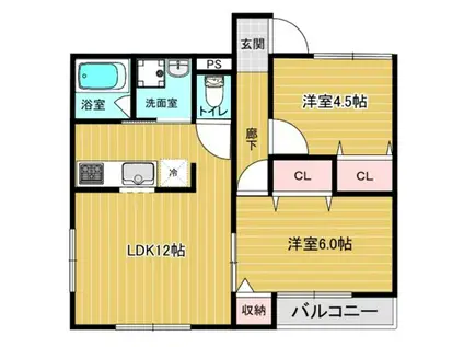 ハッピーロード A棟(2LDK/1階)の間取り写真