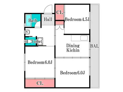 ビレッジハウス上原(3DK/2階)の間取り写真