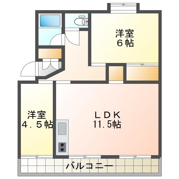 清水が丘コーポラスA(2LDK/5階)の間取り写真