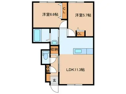 城山ハイツA(2LDK/1階)の間取り写真