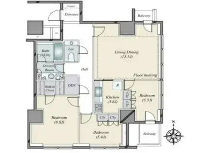 グランドメゾン恵比寿の杜(3LDK/5階)の間取り写真