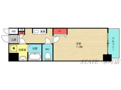 ポルト・ボヌール南堀江ミラージュ(1K/7階)の間取り写真