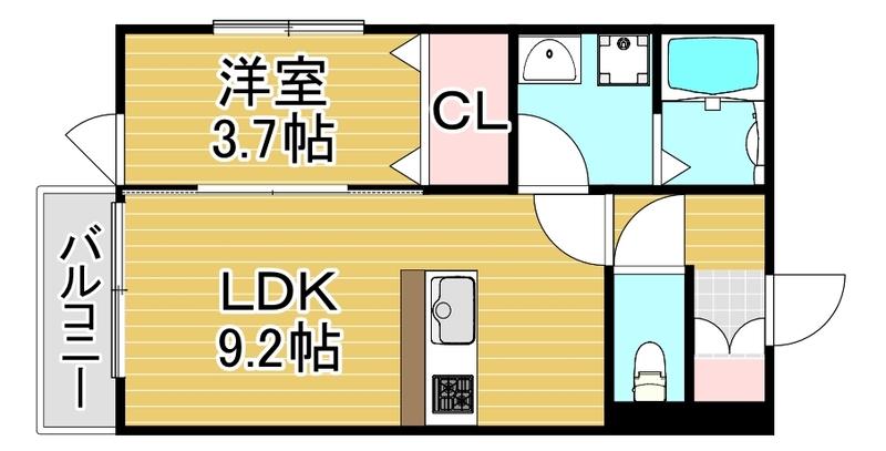 アシスト久留米西町(1LDK/3階)の間取り写真